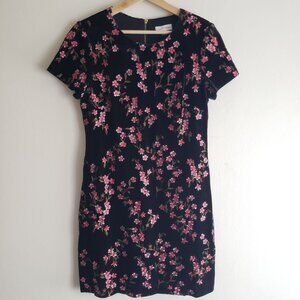 Calvin Klein Floral Embroidered Dress Size 8 Black Velvet Stretch Sheath
